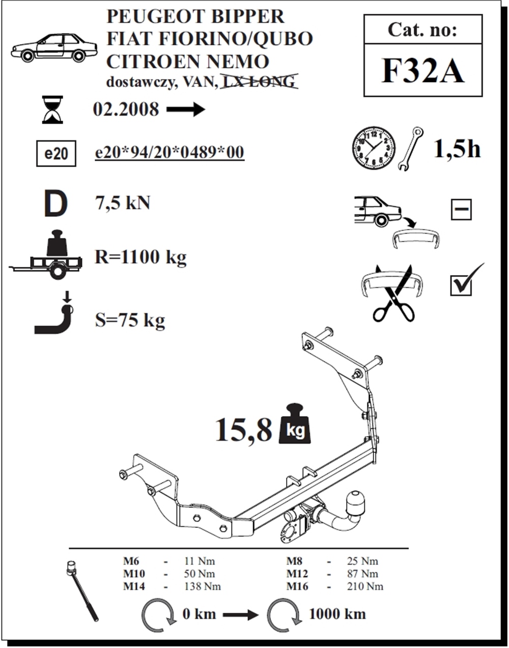 Peugeot Bipper Çeki Demiri , Yatay Sökülebilir , 2008 - Bugüne