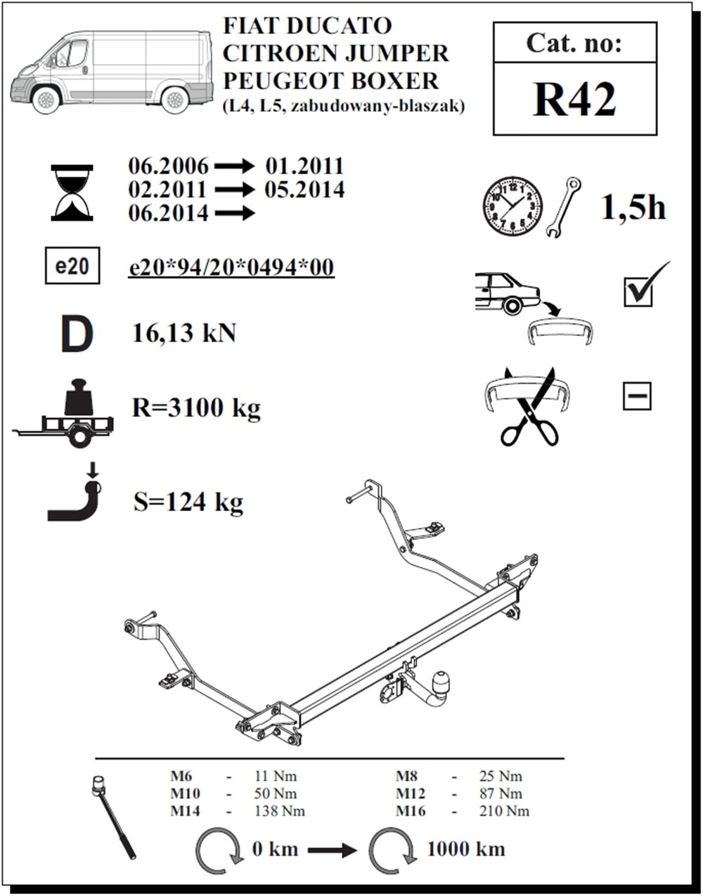 Peugeot Boxer Panelvan L4-L5 Çeki Demiri , Kuğu Boynu - Sabit , 2006 - Bugüne