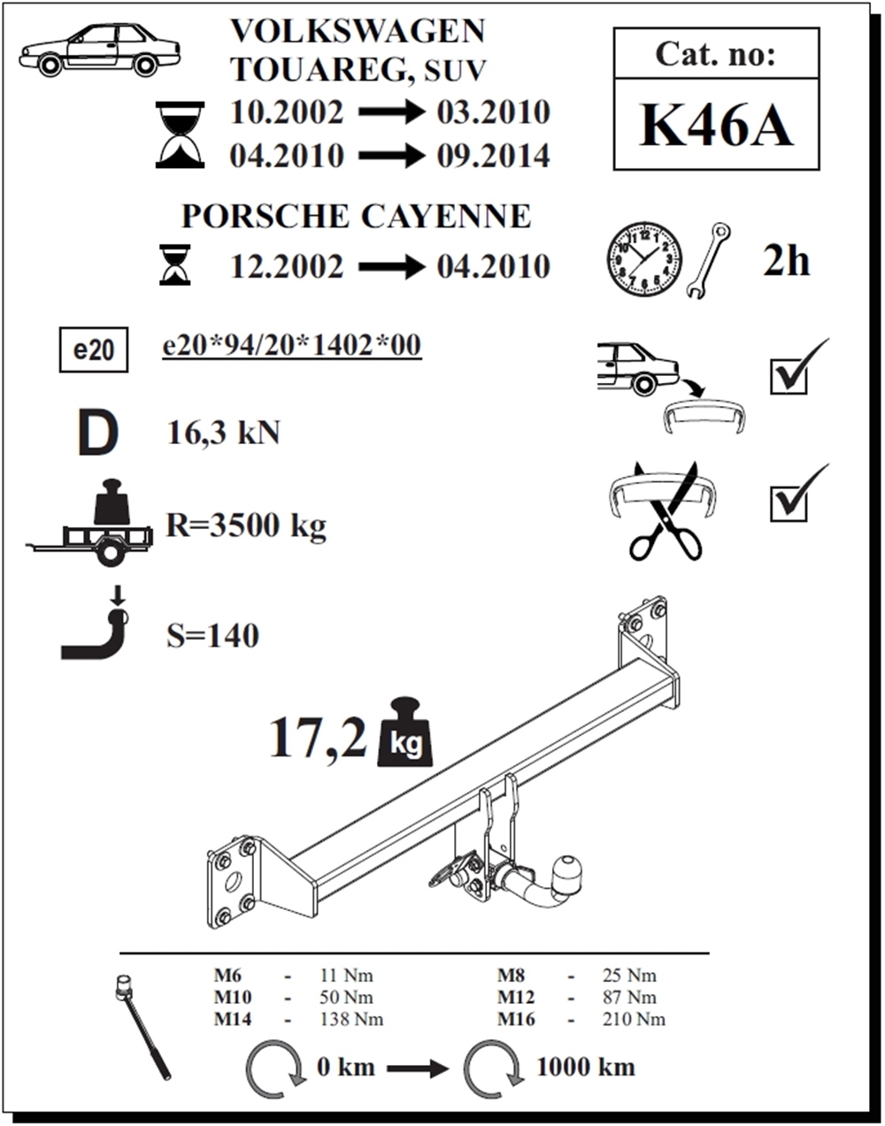 Porsche Cayenne Çeki Demiri , Yatay Sökülebilir , 2002 - 2014