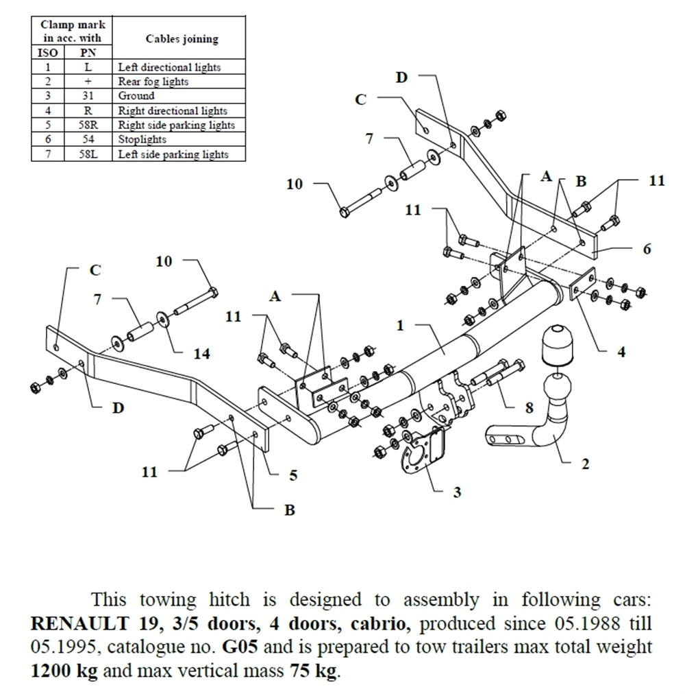 Renault 19 Çeki Demiri , Kuğu Boynu - Sabit , 1988 - 1995
