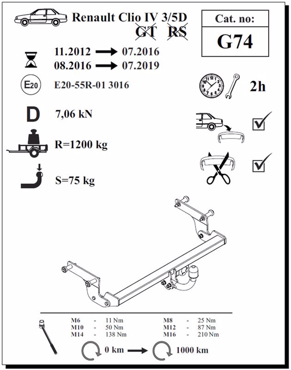 Renault Clio Çeki Demiri , Kuğu Boynu - Sabit , 2012 - 2019