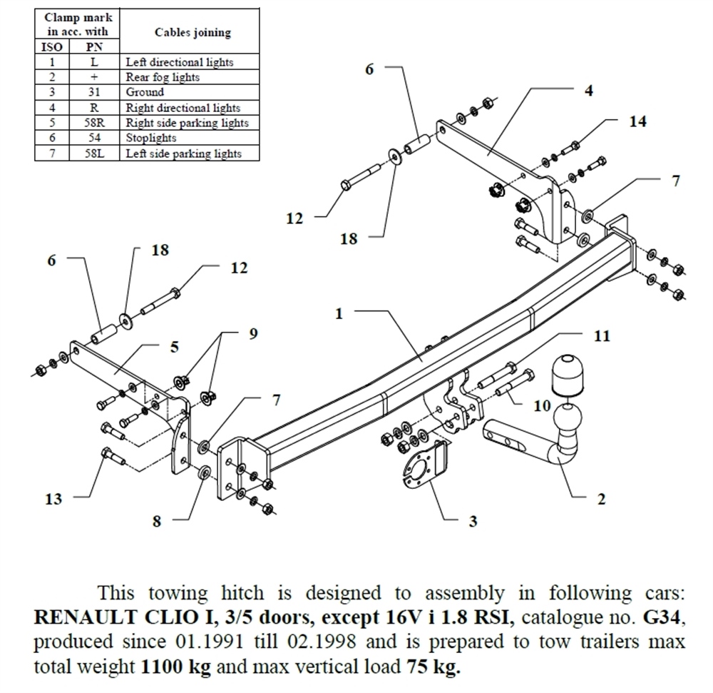 Renault Clio Çeki Demiri , Kuğu Boynu - Sabit , 1991 - 1998