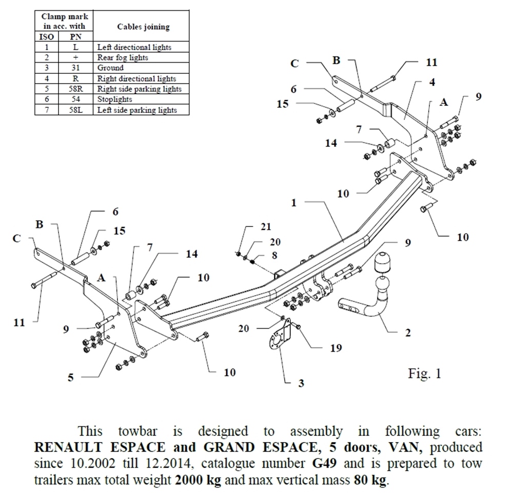 Renault Espace Çeki Demiri , Kuğu Boynu - Sabit , 2002 - 2014