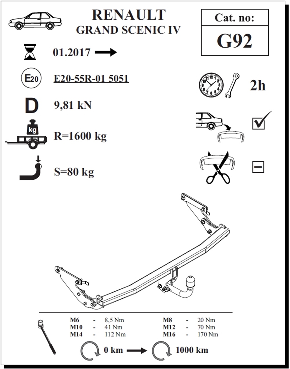 Renault Grand Scenic Çeki Demiri , Kuğu Boynu - Sabit , 2017 - Bugüne