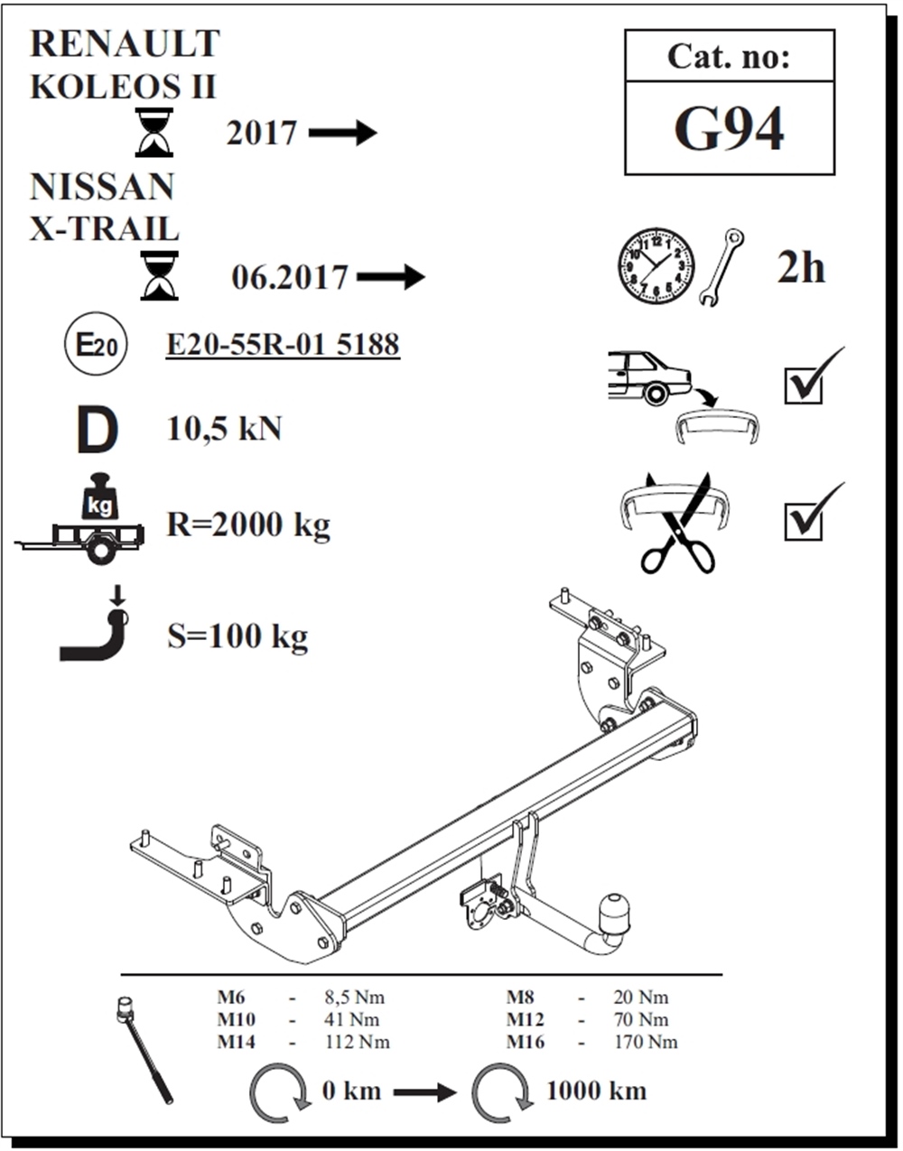 Renault Koleos Çeki Demiri , Kuğu Boynu - Sabit , 2017 - Bugüne