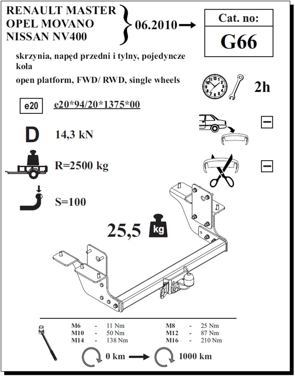 Renault Master Kamyonet ( Tek Teker ) Çeki Demiri , Flanşlı , 2010 - Bugüne