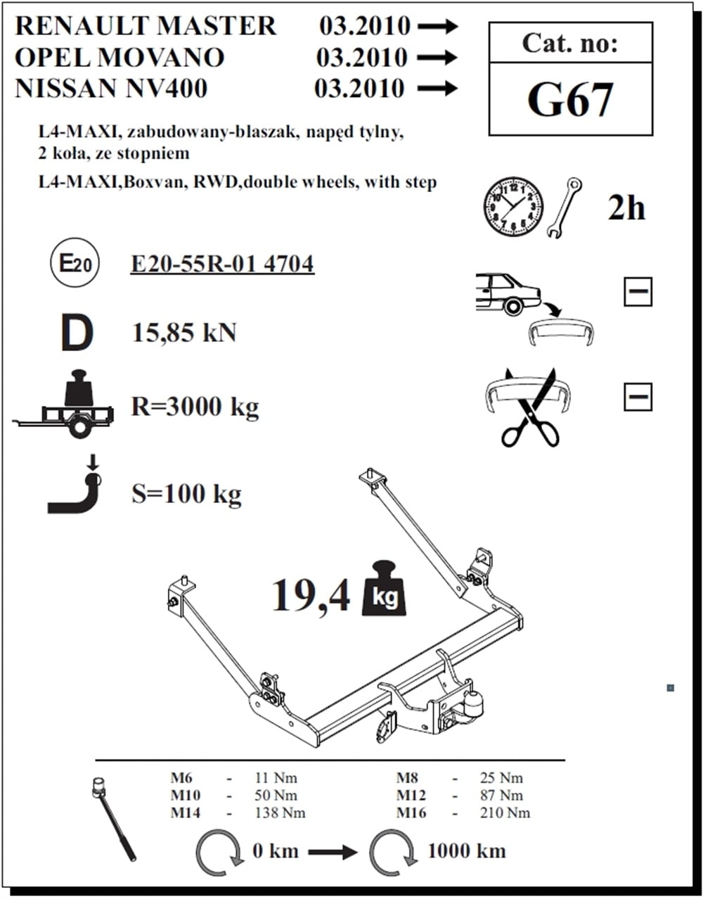 Renault Master Panelvan ( L4-Maxi ) Çeki Demiri , Flanşlı , 2010 - Bugüne
