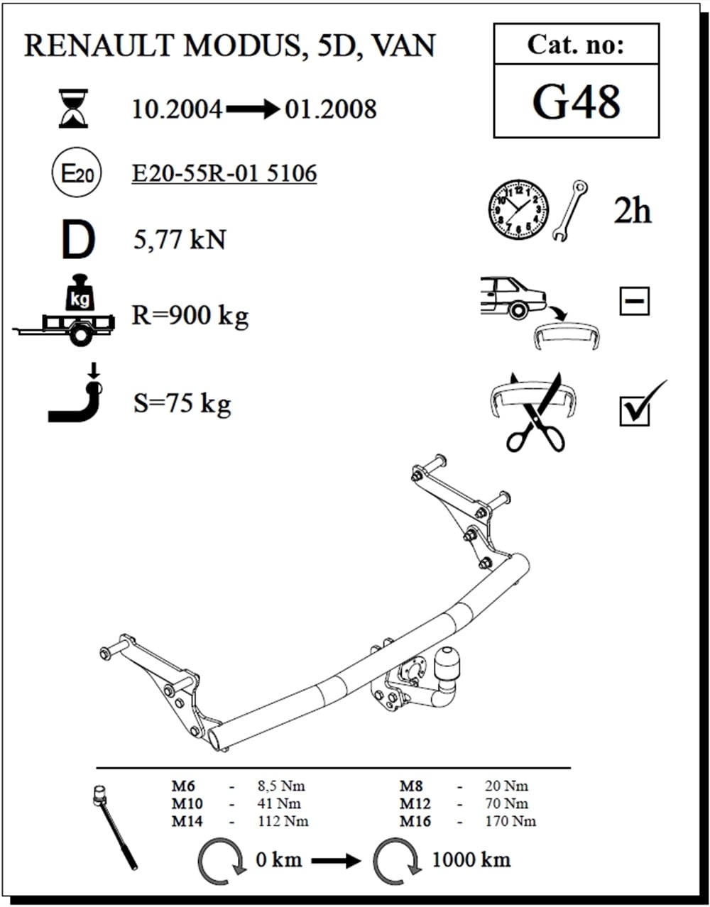 Renault Modus Çeki Demiri , Kuğu Boynu - Sabit , 2004 - 2008