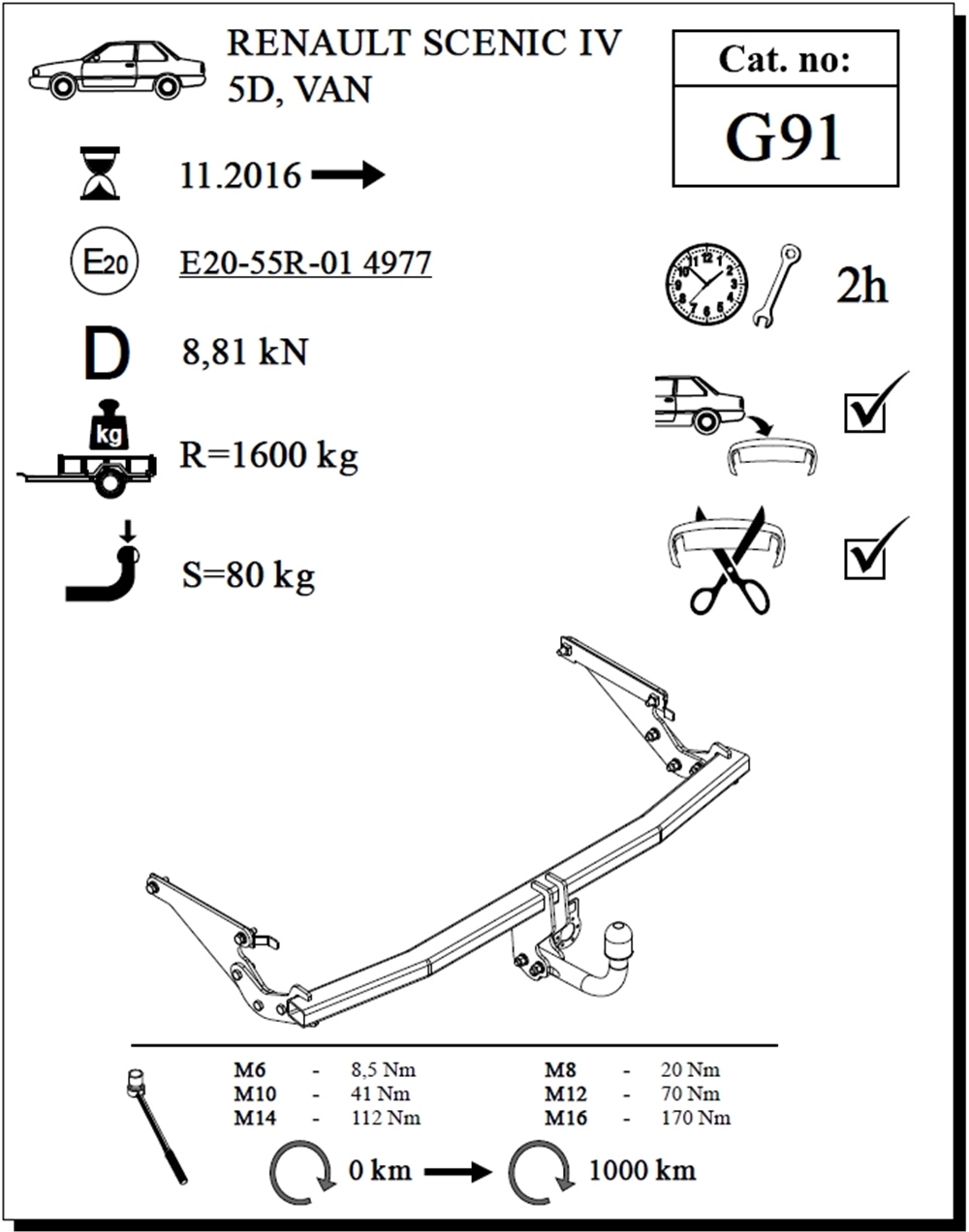 Renault Scenic Çeki Demiri , Kuğu Boynu - Sabit , 2016 -Bugüne