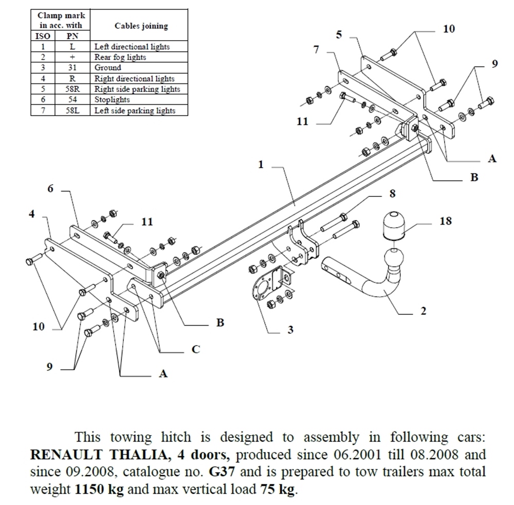 Renault Symbol Çeki Demiri , Kuğu Boynu - Sabit , 2001 - Bugüne
