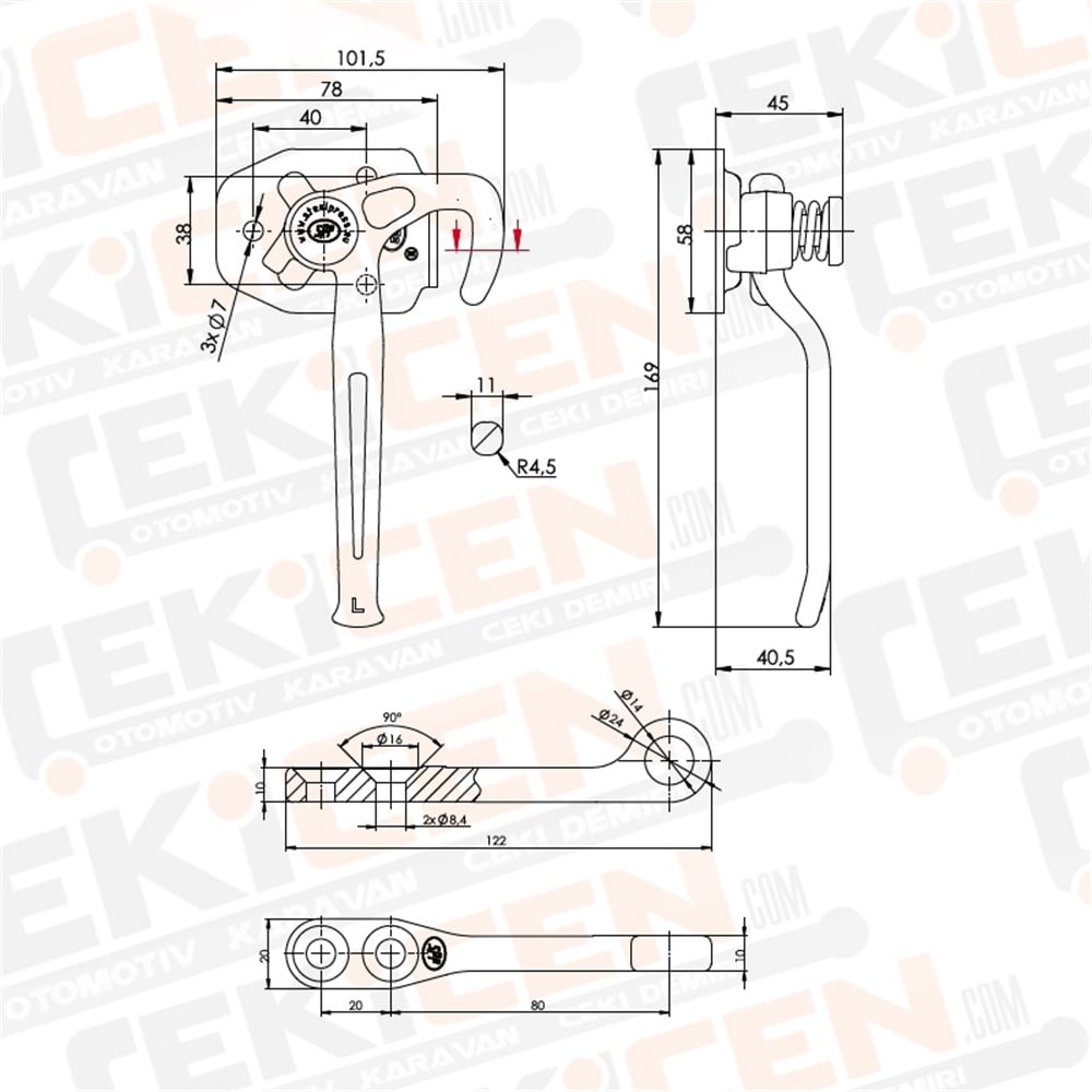 Römork Kasa Kilidi - 169 mm x 101 mm - Klasik Kollu