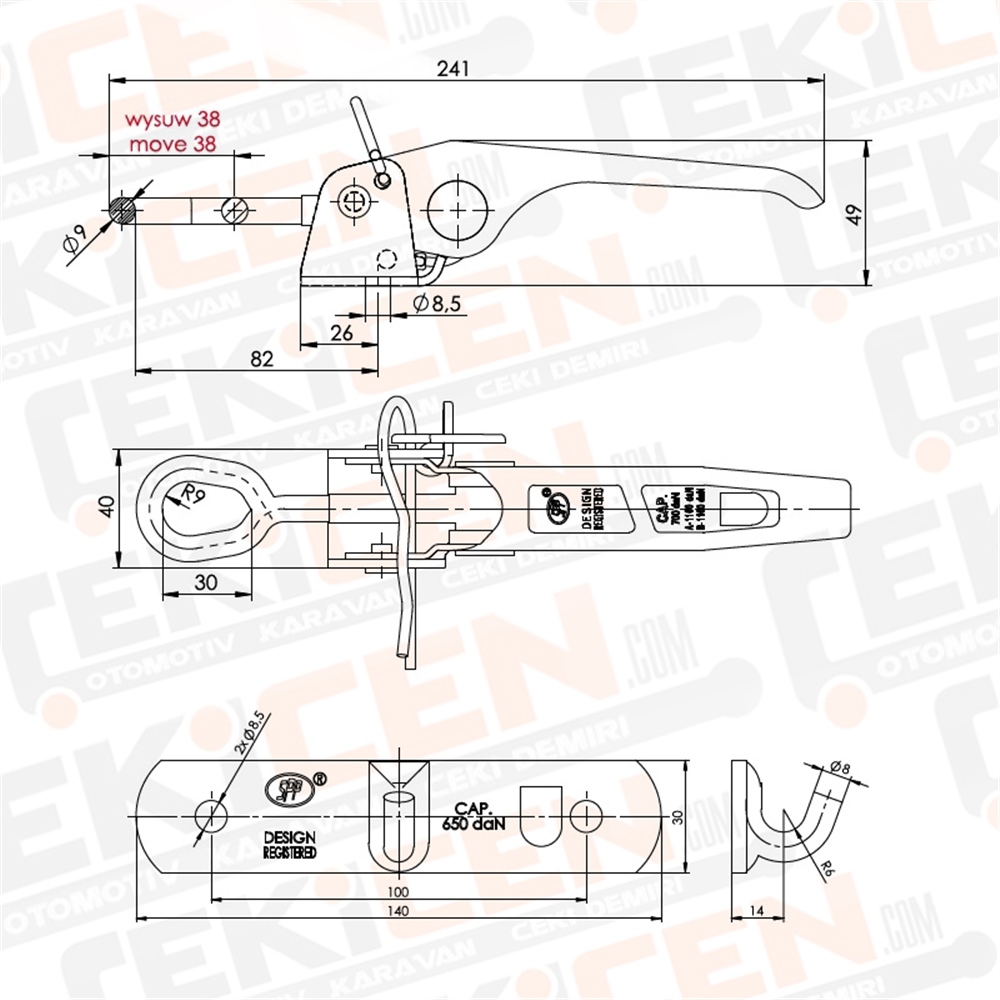 Römork Kasa Kilidi - 241 mm x 40 mm - Damper