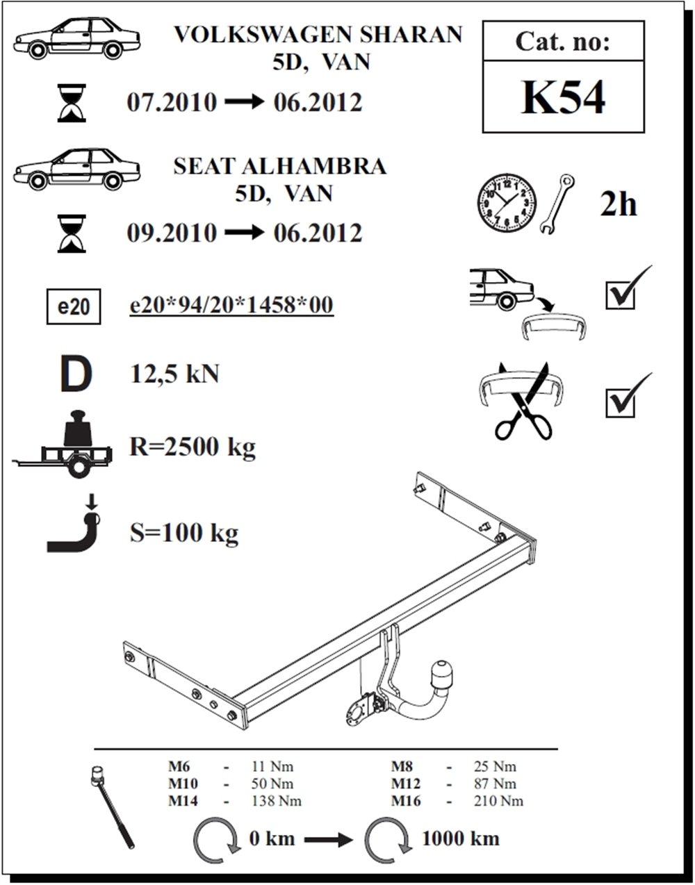 Seat Alhambra Çeki Demiri , Kuğu Boynu - Sabit , 2010 - 2012