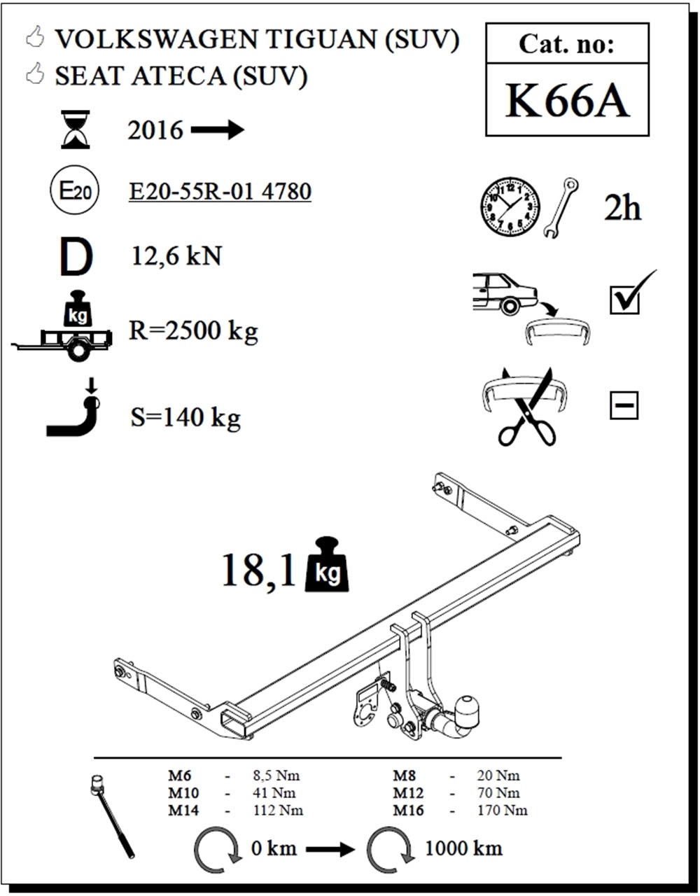 Seat Ateca Çeki Demiri , Yatay Sökülebilir , 2016 - Bugüne