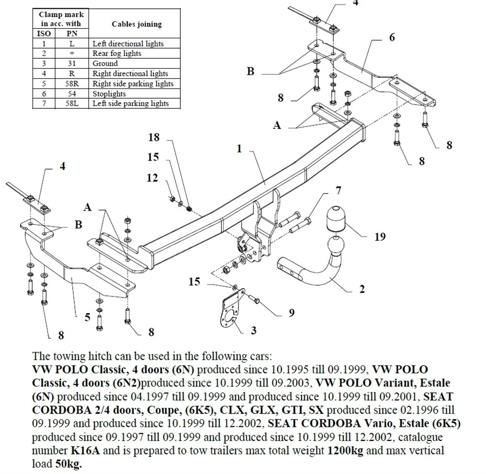 Seat Cordoba Çeki Demiri , Kuğu Boynu - Sabit , 1996 - 2002