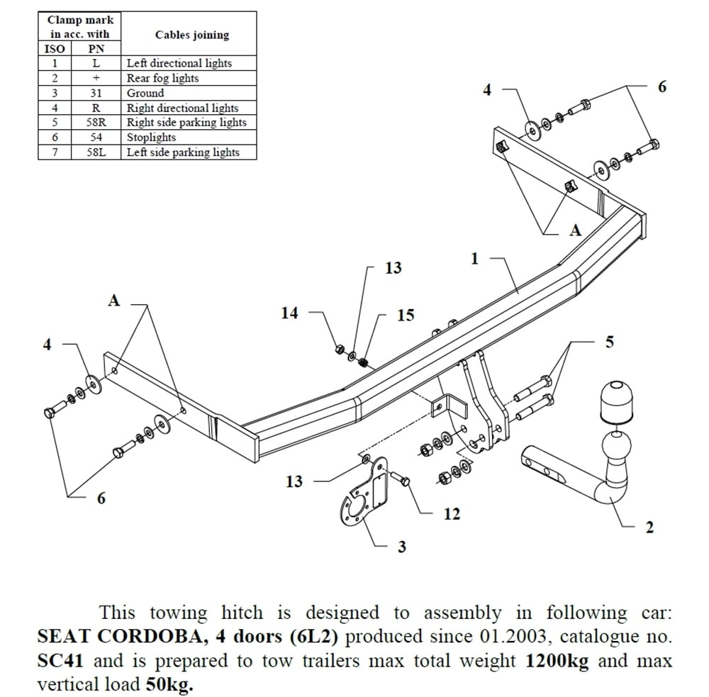 Seat Cordoba Çeki Demiri , Kuğu Boynu - Sabit , 2003 - Bugüne