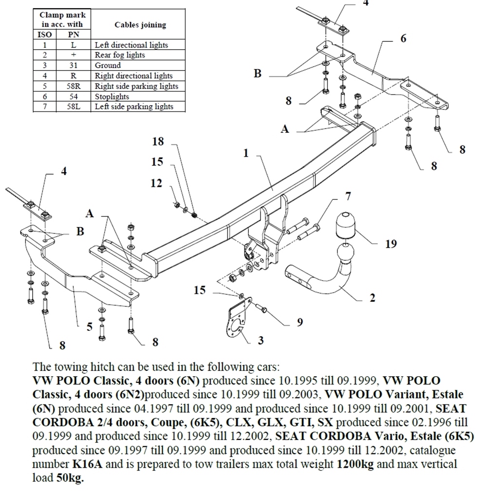 Seat Cordoba Vario Çeki Demiri , Kuğu Boynu - Sabit , 1997 - 2002