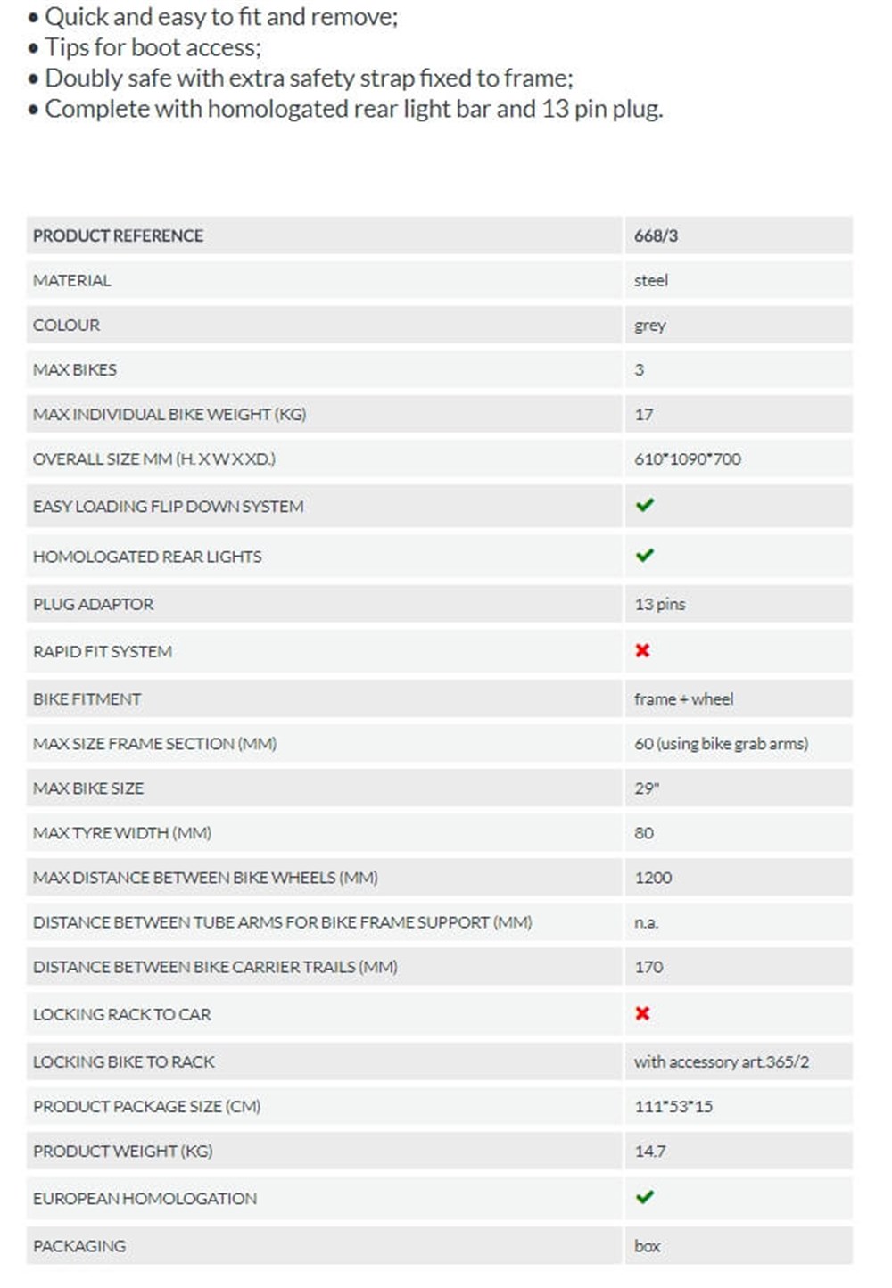 Siena 3 Bisiklet Taşıyıcı - Çeki Topuzuna Montaj - Arka Aydınlatmalı