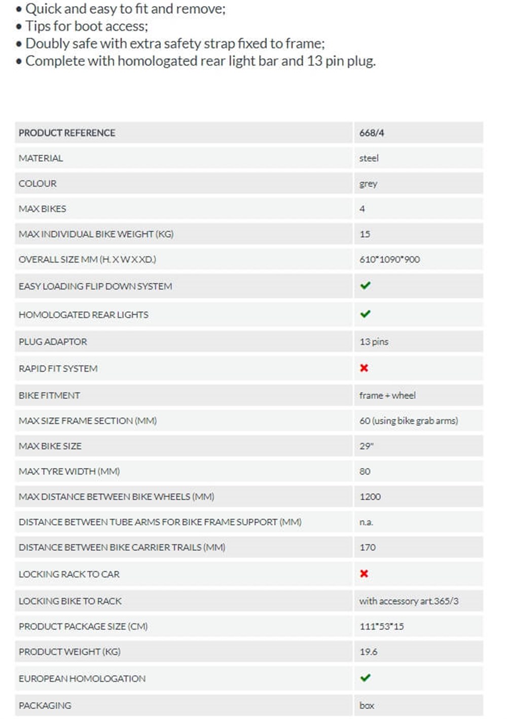 Siena 4 Bisiklet Taşıyıcı - Çeki Topuzuna Montaj - Arka Aydınlatmalı