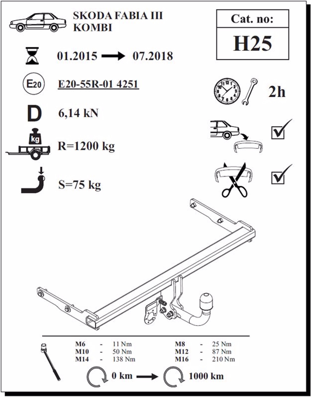 Skoda Fabia Kombi Çeki Demiri , Kuğu Boynu - Sabit , 2015 - 2018