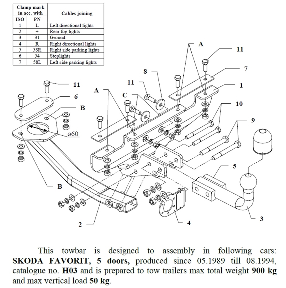 Skoda Favorit Çeki Demiri , Kuğu Boynu - Sabit , 1989 - 1994