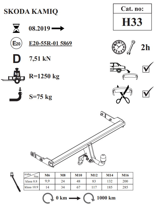 Skoda Kamiq Çeki Demiri , Kuğu Boynu - Sabit , 2019 - Bugüne