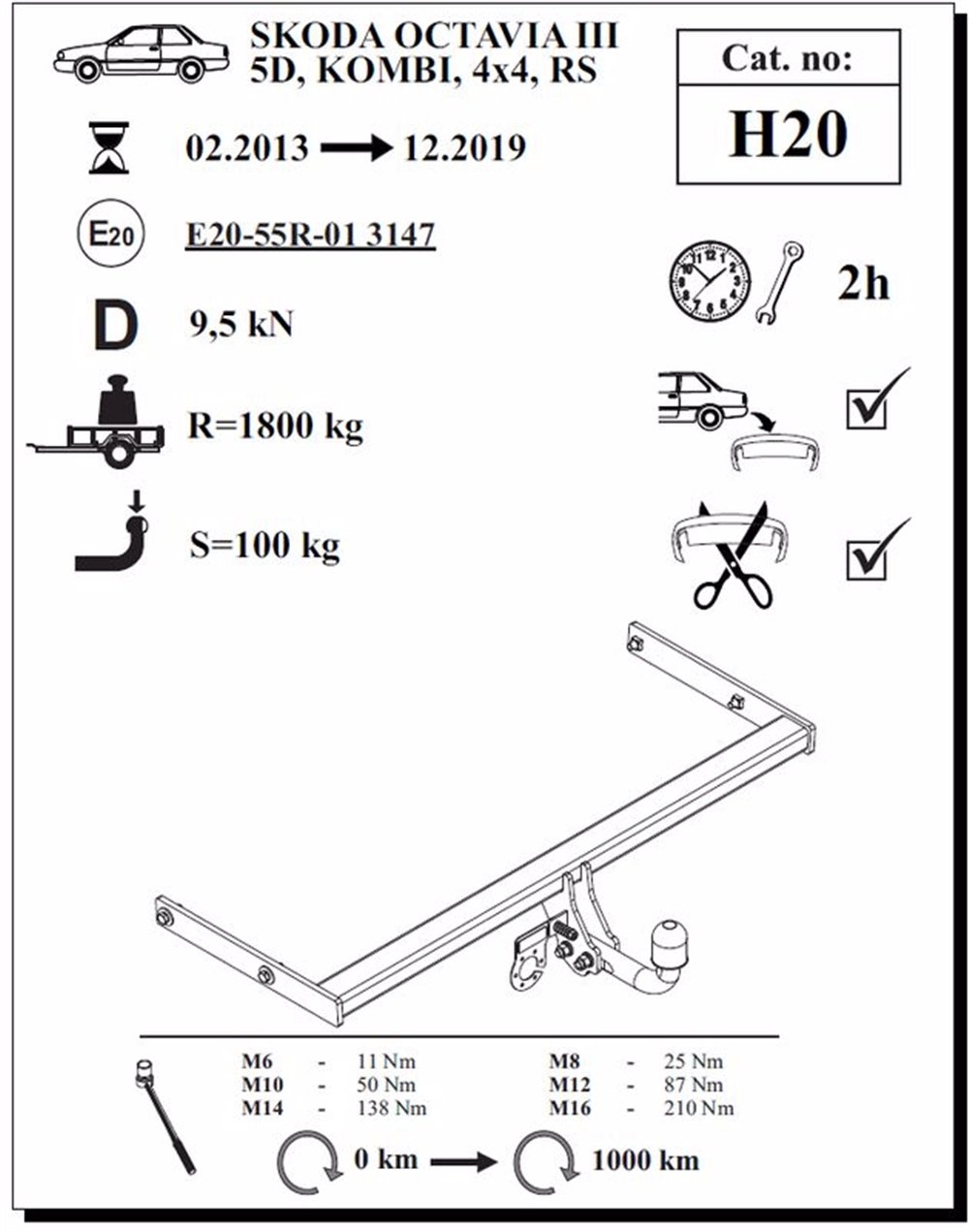 Skoda Octavia 3 Çeki Demiri , Kuğu Boynu - Sabit , 2013 - 2019