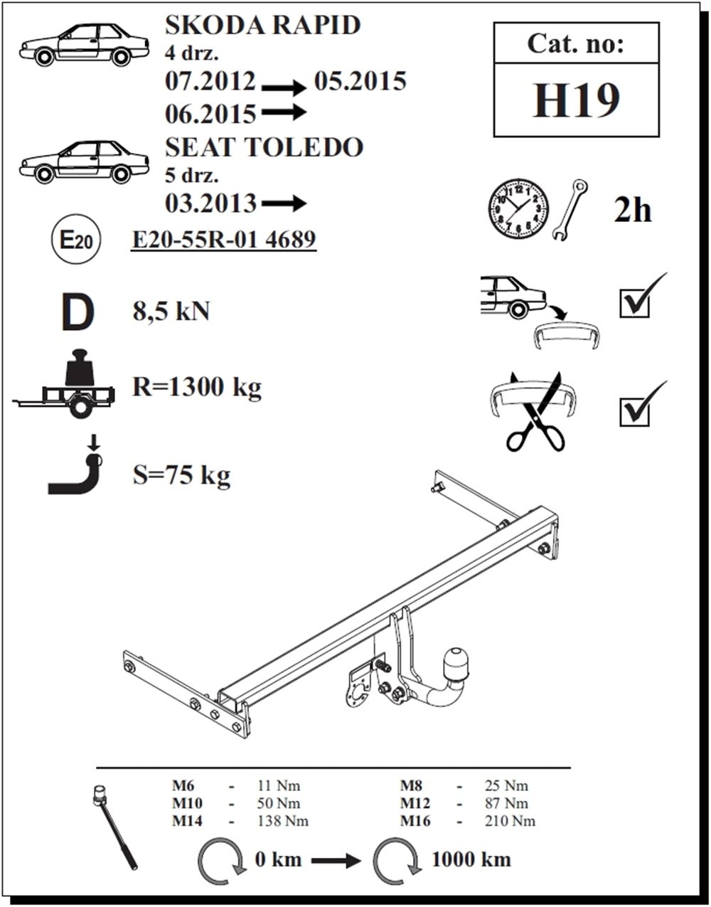 Skoda Rapid Çeki Demiri , Kuğu Boynu - Sabit , 2012 - Bugüne