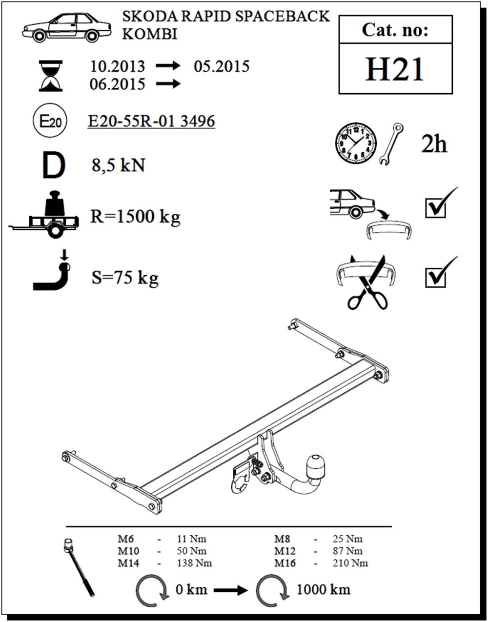Skoda Rapid Spaceback Çeki Demiri , Kuğu Boynu - Sabit , 2013 - Bugüne