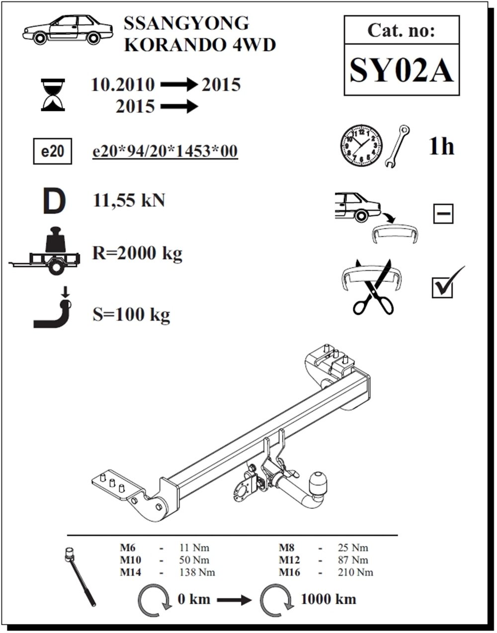 Ssangyong Korando Çeki Demiri , Yatay Sökülebilir , 2010 - Bugüne