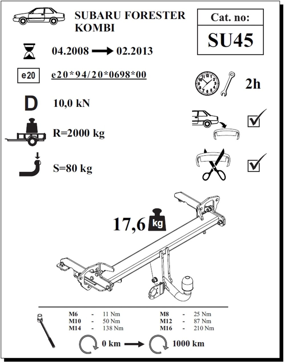 Subaru Forester Çeki Demiri , Kuğu Boynu - Sabit , 2008 - 2013