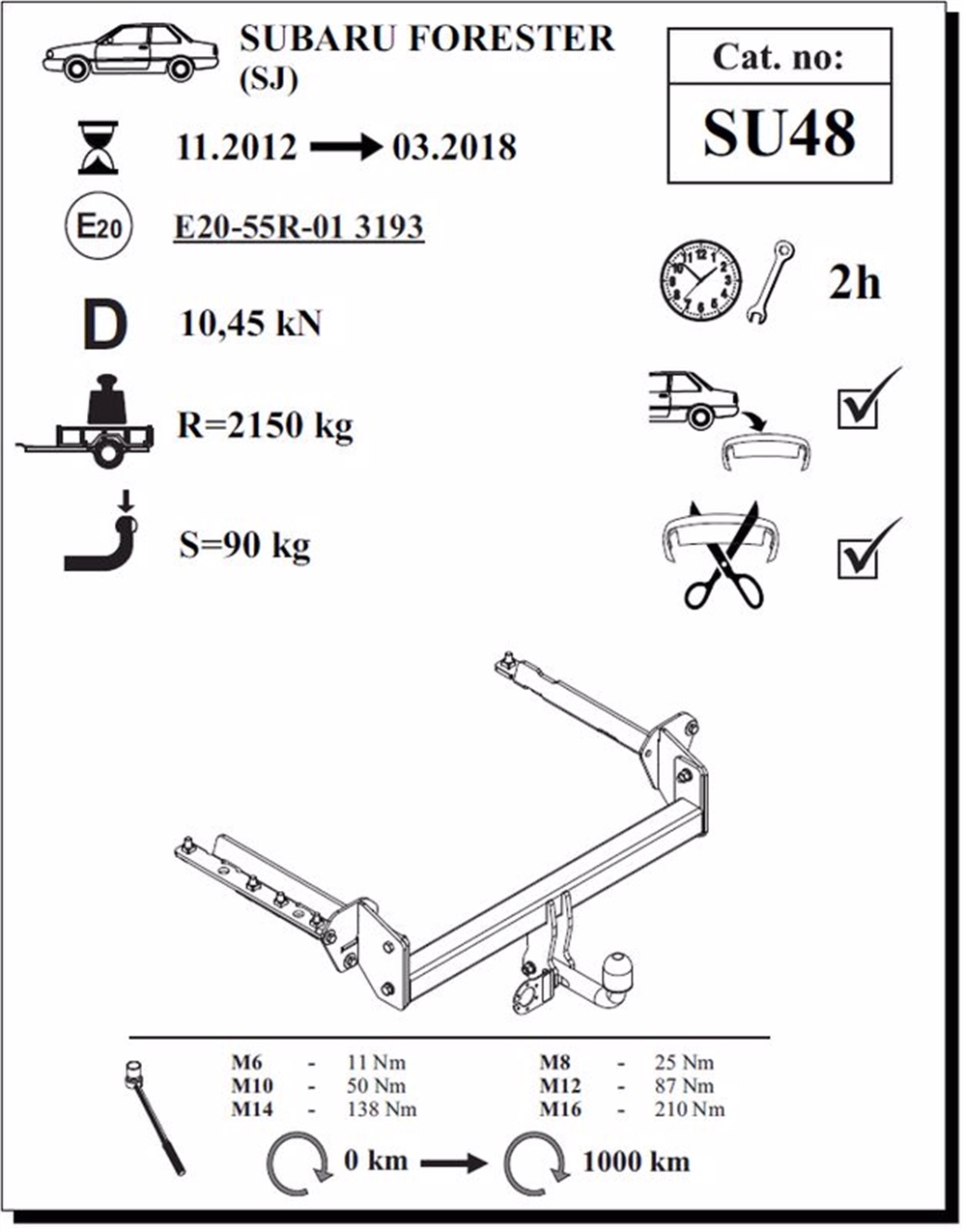 Subaru Forester Çeki Demiri , Kuğu Boynu - Sabit , 2013 - 2018
