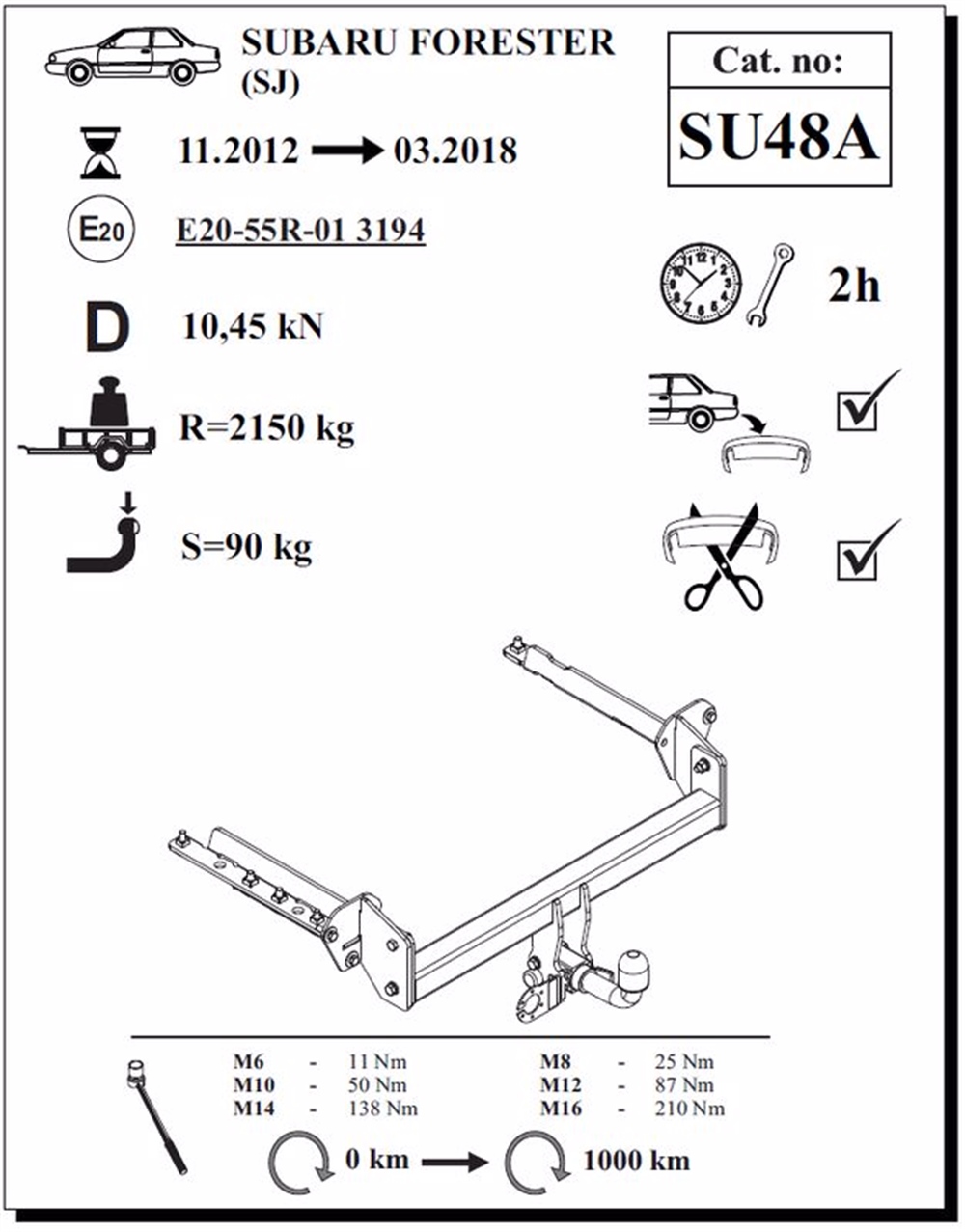Subaru Forester Çeki Demiri , Yatay Sökülebilir , 2013 - 2018