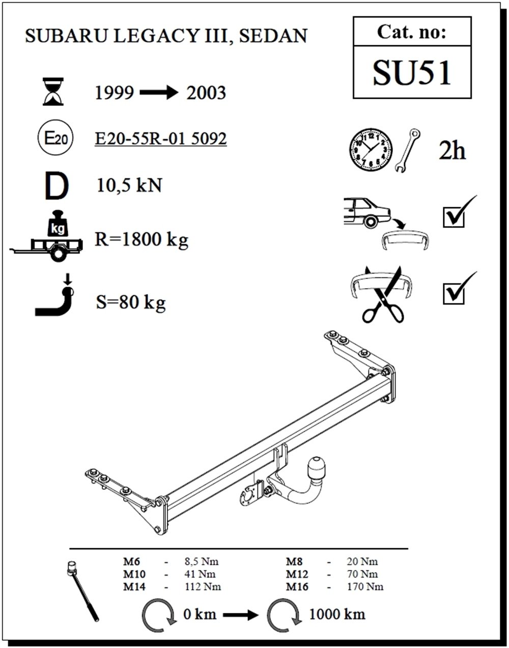 Subaru Legacy Çeki Demiri , Kuğu Boynu - Sabit , 1999 - 2003