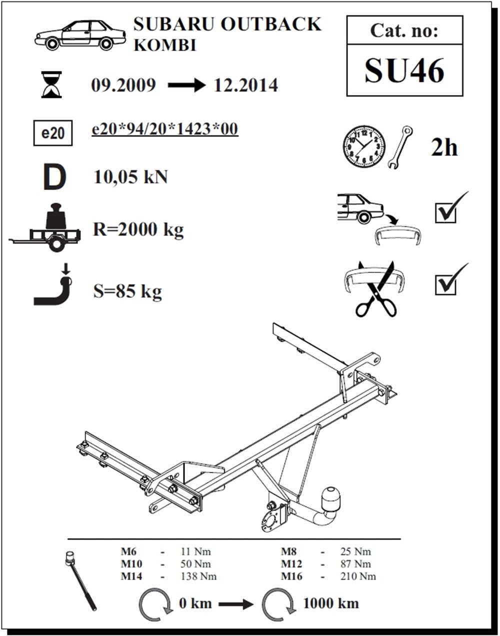 Subaru Outback Çeki Demiri , Kuğu Boynu - Sabit , 2009 - 2014