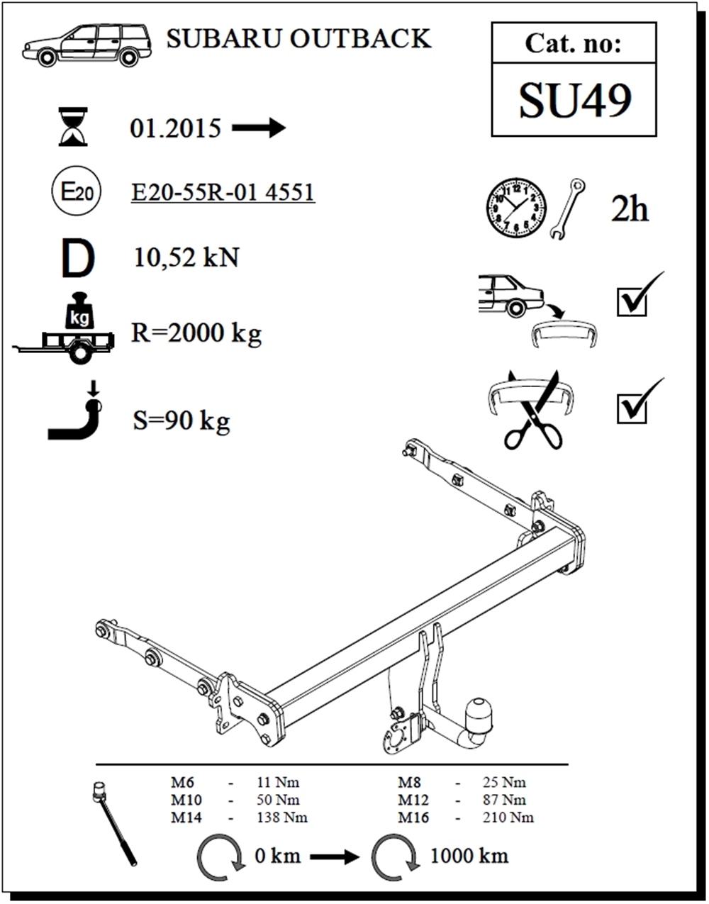 Subaru Outback Çeki Demiri , Kuğu Boynu - Sabit , 2015 - Bugüne