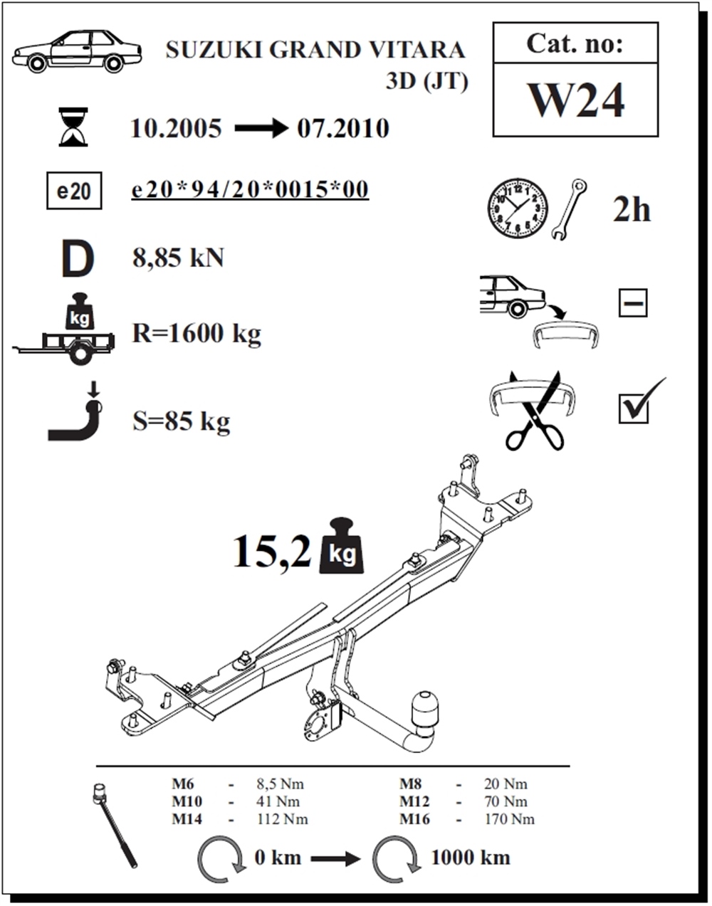 Suzuki Grand Vitara 3K Çeki Demiri , Kuğu Boynu - Sabit , 2005 - 2010