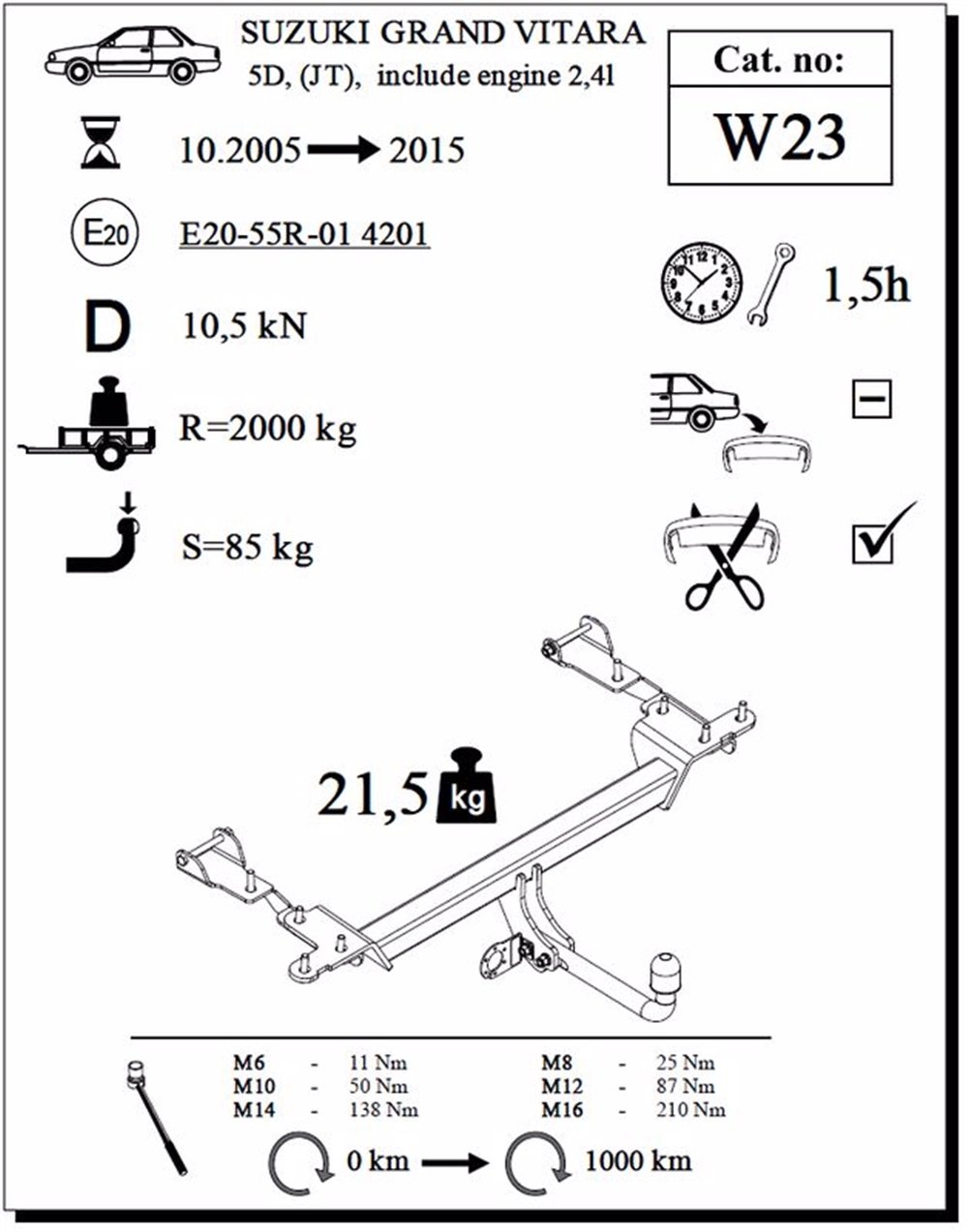 Suzuki Grand Vitara 5K Çeki Demiri , Kuğu Boynu - Sabit , 2005 - 2015
