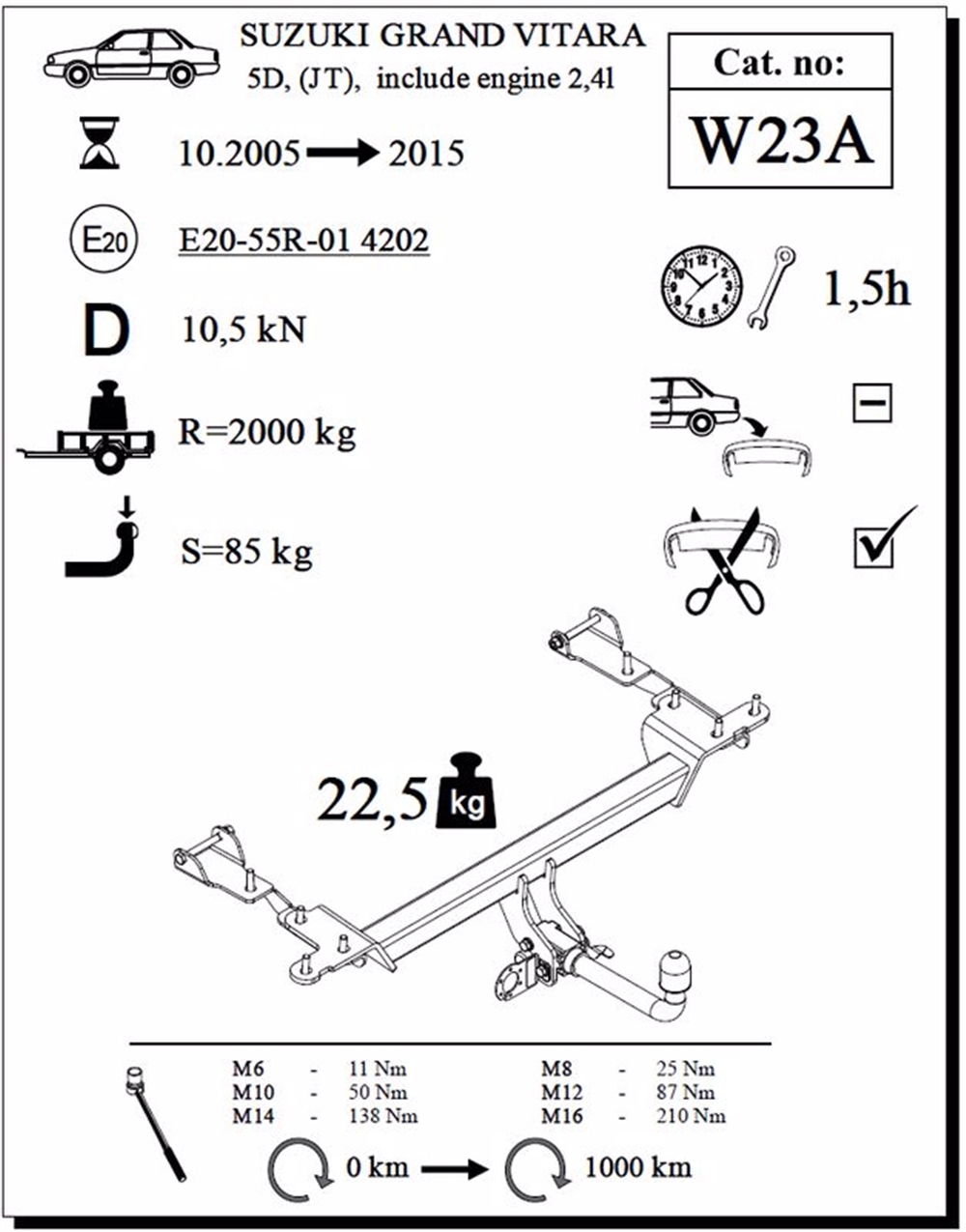 Suzuki Grand Vitara 5K Çeki Demiri , Yatay Sökülebilir , 2005 - 2015