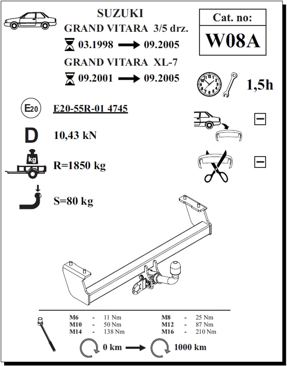 Suzuki Grand Vitara XL-7 Çeki Demiri , Yatay Sökülebilir , 2001 - 2005