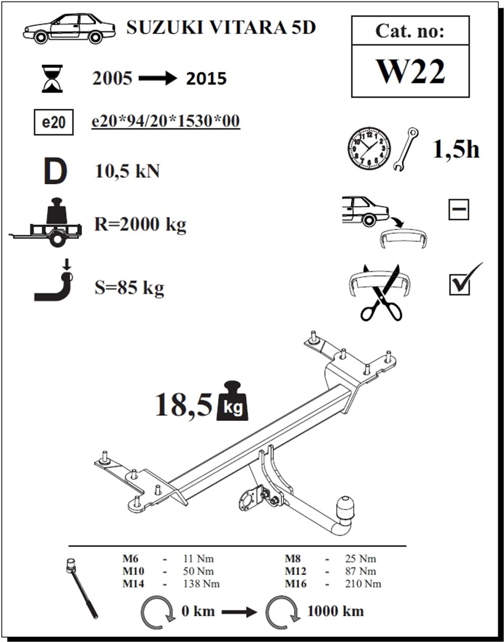 Suzuki Vitara 5K Çeki Demiri , Kuğu Boynu - Sabit , 2005 - 2015