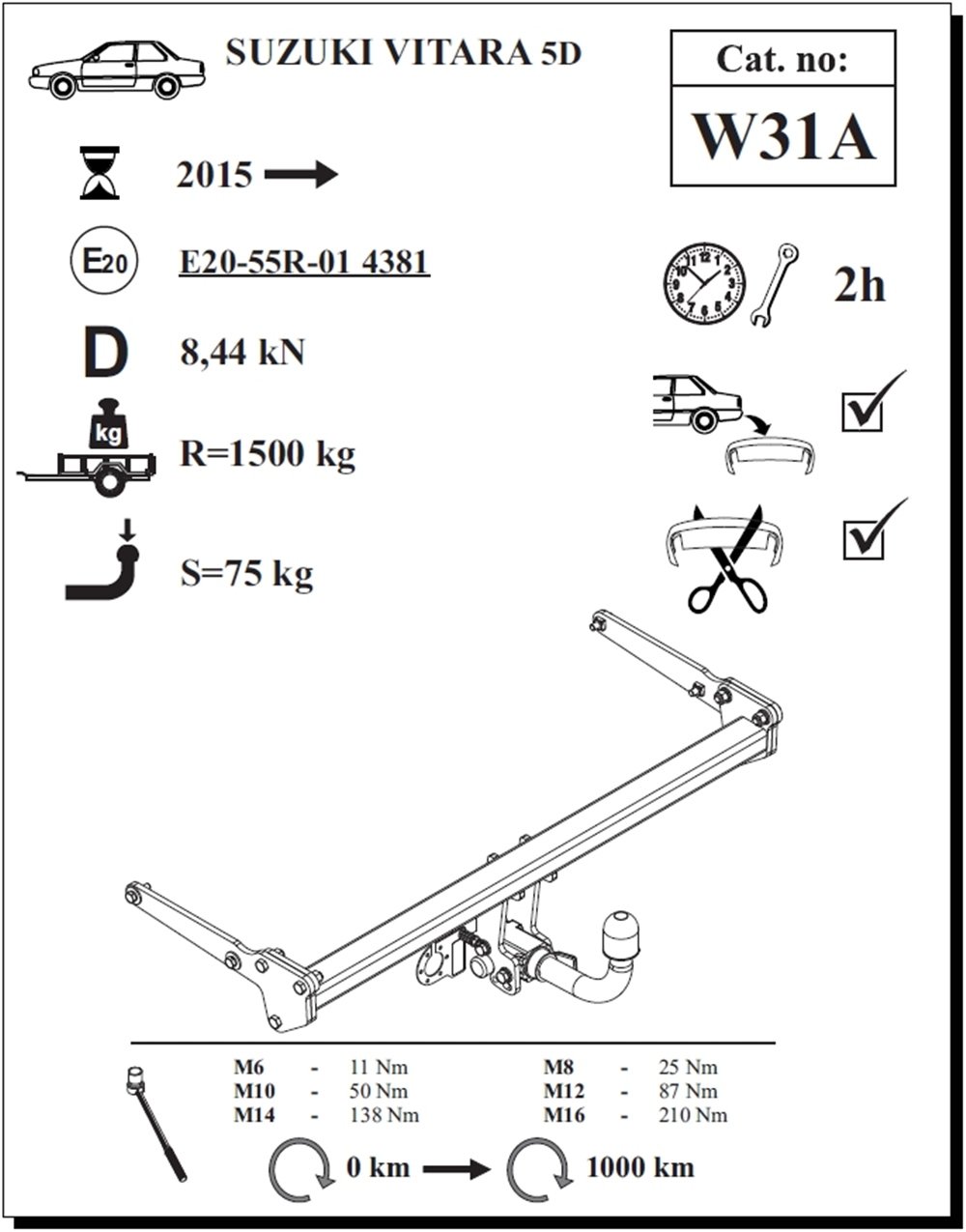 Suzuki Vitara 5K Çeki Demiri , Yatay Sökülebilir , 2015 - Bugüne