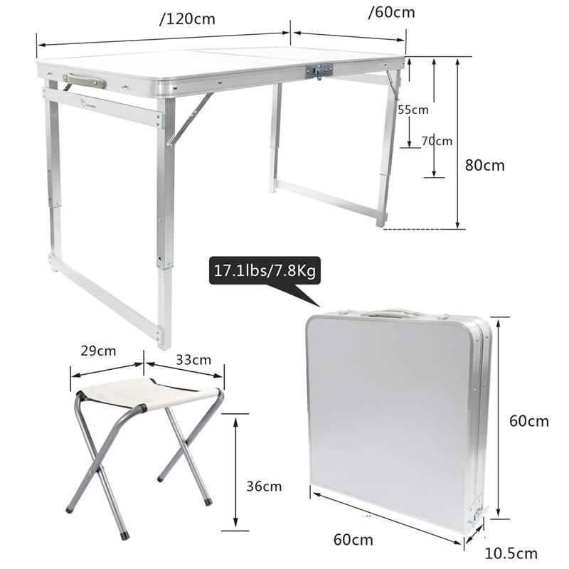Tabureli Deluxe Katlanabilir Piknik Masası Seti - Gri