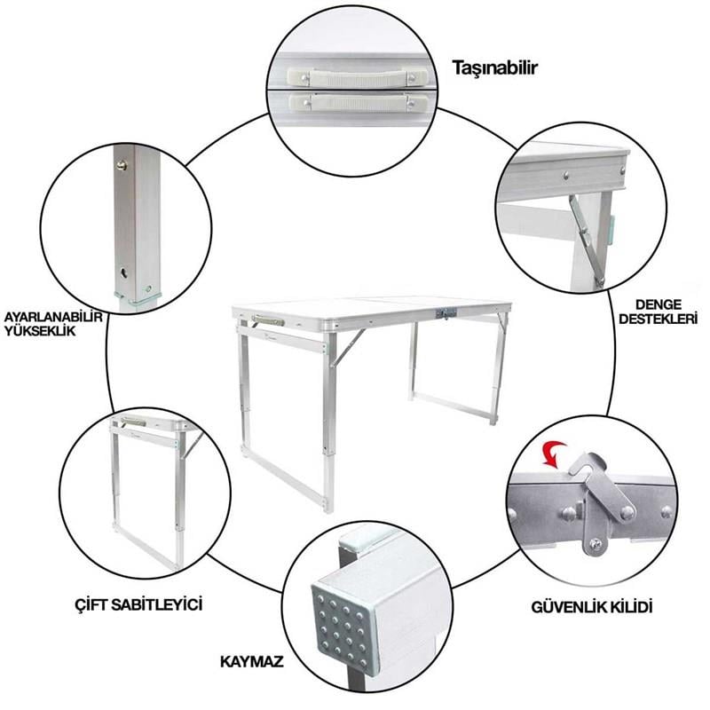 Tabureli Deluxe Katlanabilir Piknik Masası Seti - Gri