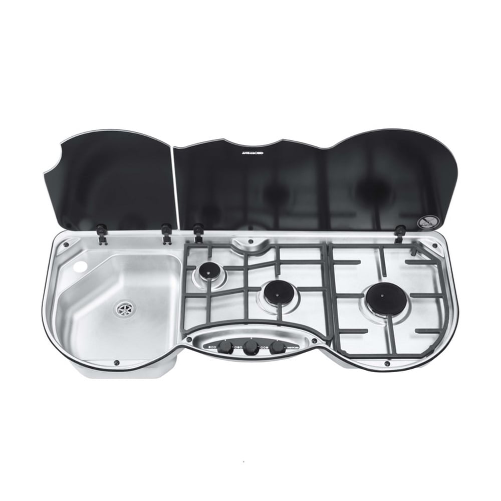 Thetford Üç Gözlü Ayrık Cam Kapaklı Kombinasyonlu Ocak & Evye - SOL