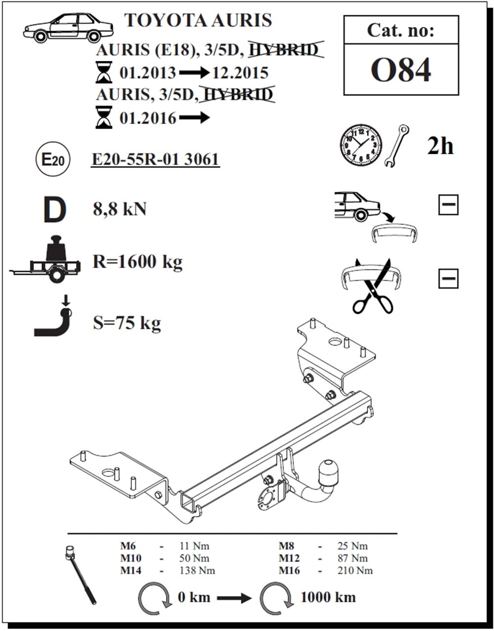 Toyota Auris Çeki Demiri , Kuğu Boynu - Sabit , 2013 - Bugüne