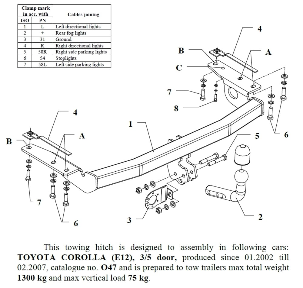 Toyota Corolla 3/5K Çeki Demiri , Kuğu Boynu - Sabit , 2002 - 2007