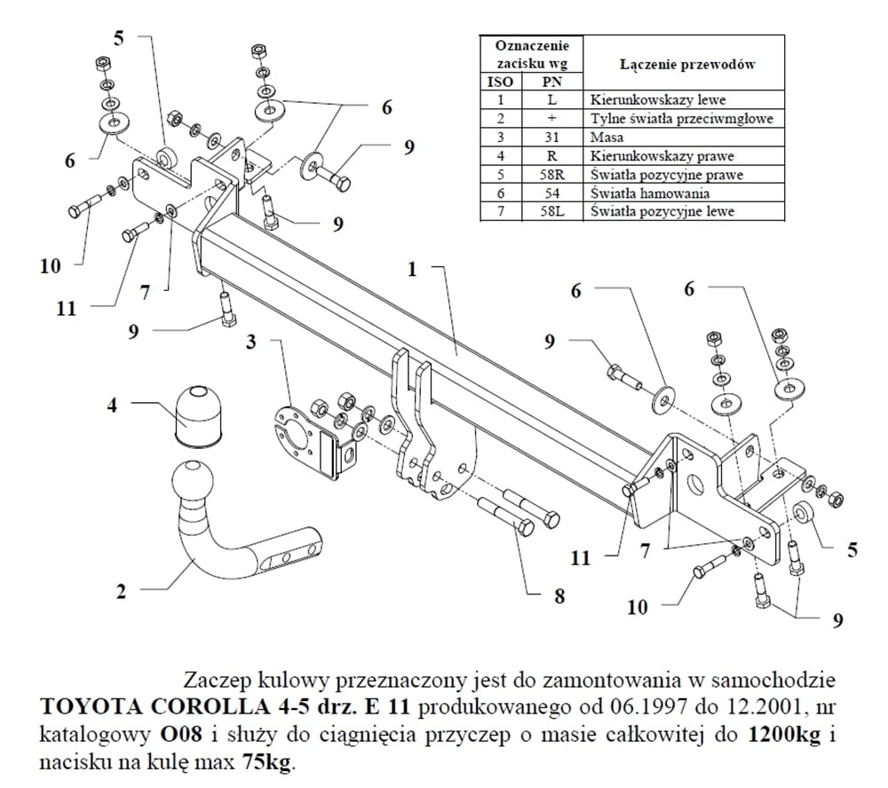 Toyota Corolla 4/5K Çeki Demiri , Kuğu Boynu - Sabit , 1997 - 2001