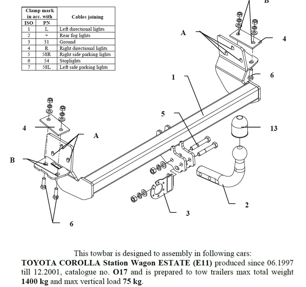 Toyota Corolla Station Wagon Çeki Demiri , Kuğu Boynu - Sabit , 1997 - 2001