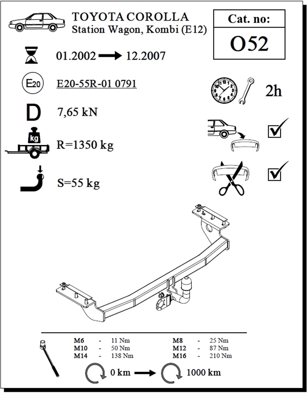 Toyota Corolla Station Wagon Çeki Demiri , Kuğu Boynu - Sabit , 2002 - 2007